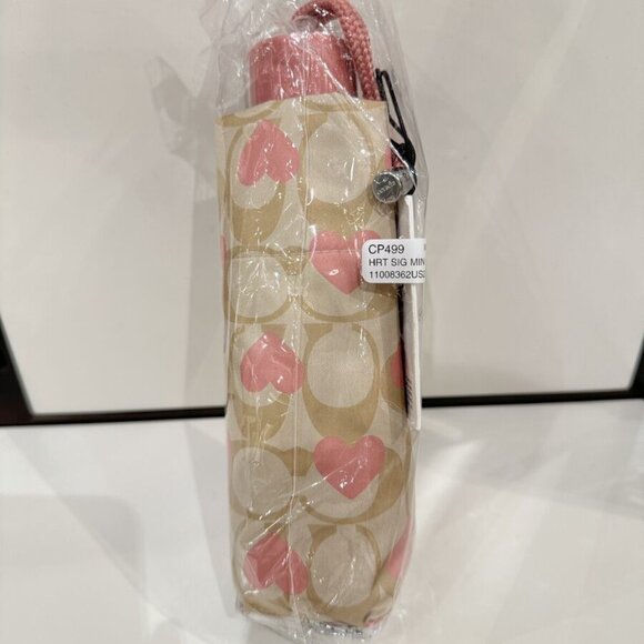 NWT - COACH Mini Umbrella In Signature Heart Print - Light Khaki Chalk- LAST One - Picture 6 of 8